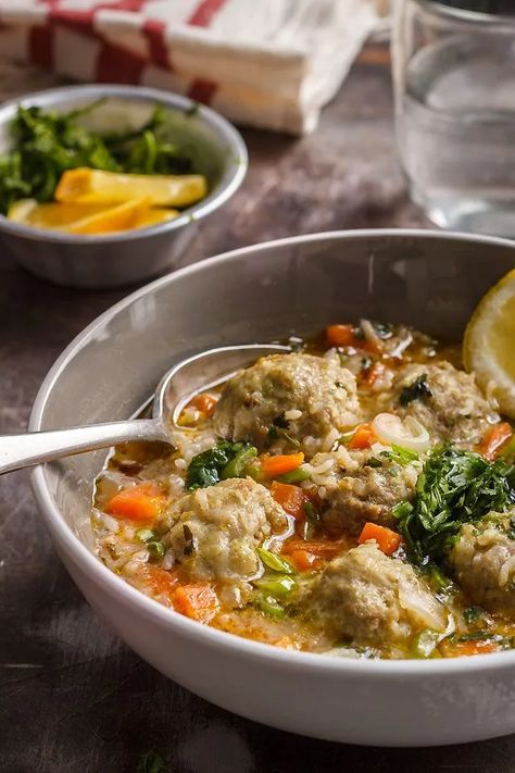 One-Pot Meatball and Rice Soup Recipe — Eatwell101 Meatball And Rice, Meatball Rice, Pork Meatball Soup, Pork Meatball, Turkey Meatball Soup, How To Cook Chili, Meatball Recipes Crockpot, Meatball Soup Recipes, Meatballs And Rice