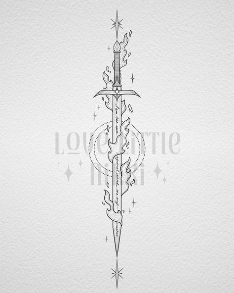 “I am the rock against which the surf crashes” 🌊🗡️ this flaming Ataraxia blade is for the lovely Alaynah 🔥 the design totally encapsulates everything about Nesta from her flames down to the eight point star ✨ #ACOTAR #nestaarcheron #tattooinspiration Nestas Back Tattoo Acotar, Nestas Swords, Nesta Ataraxia Tattoo, Ataraxia Acotar, Nesta Acheron Tattoo, I Am The Rock Against Which The Surf, Ataraxia Tattoo Acotar, Acotar Tattoos Nesta, Nesta Tattoo Acotar