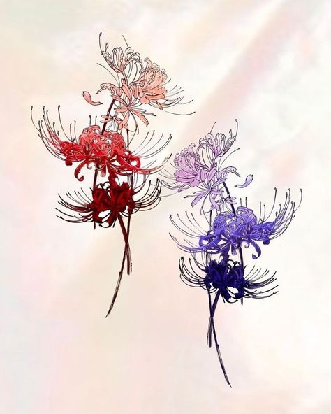 Red And Blue Spider Lily, Red And Blue Spider Lily Tattoo, Blue Spider Lily Tattoo Design, Spiderlili Tattoo Design, Spider Lily Leg Tattoo, Spider Lily Anime Wallpaper, Spider Lily Meaning, Anime Flower Tattoo, Blue Spider Lily Tattoo