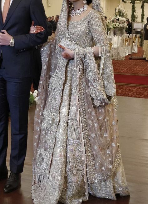 Silver Asian Wedding Dress, Silver Desi Wedding Dress, Ivory Walima Dress, Silver Walima Dress, Silver Valima Dress, Grey Walima Dress, Pakistani Bridal Wear Walima, Pakistani Walima Dress, Bridal Outfit Pakistani