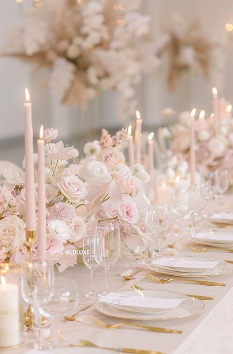 Pink Reception Flowers, Pink Purple White Wedding Decor, Elegant Summer Wedding Colors, Light Pink Fall Wedding, Light Pink Wedding Aesthetic, Pink And White Flowers Wedding, Rose Pink Wedding Theme, Blush And Beige Wedding, Light Pink Wedding Decor