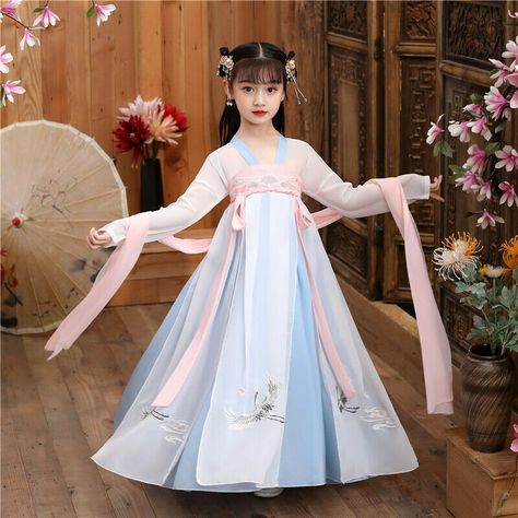 Chinese Traditional Dress Princess Tang Suit Embroidered Hanfu Qipao Stage Costume Summer Please note this is in Asian sizing, smaller than western size e.g. UK, US, AU. Please check the measurements carefully before making a purchase. Please allow 2-4cm discrepancy due to different measurement method.If you are not sure which size to buy, please provide height and weight, we will recommend a suitable size. Photos may slightly different from actual item's color due to the lighting during photo s Hanfu Dress Princesses, Chinese Traditional Dress Princesses, Chinese Dress For Kids, Blue Dresses For Kids, Princess Costume Kids, Chinese Traditional Dress, Chinese Hair Accessories, Chinese Hair, Tang Suit