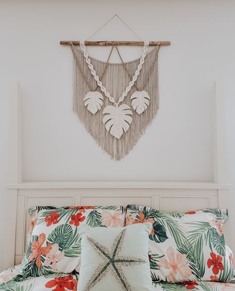 Monstera leaf tropical macrame wall hanging Macrame Wall Hanging Leaves, Leaf Wall Hanging Macrame, Macrame Monstera Leaf, Large Leaf Macrame Wall Hanging, Tropical Macrame, Hanging Macrame, Monstera Leaf, Macrame Patterns, Macrame Wall