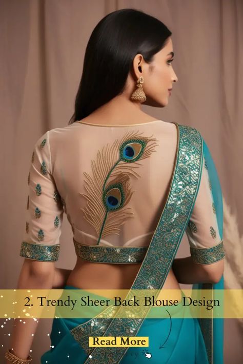 Trending Blouse Designs Blause Desine Latest Back Neck 2024, Simple Blouse Neck Designs, Blouse Designs Latest Back Side, Blause Desine Latest, Different Blouse Designs, Machine Work Blouse, Trending Blouse Designs, Peacock Blouse Designs, Handwork Design