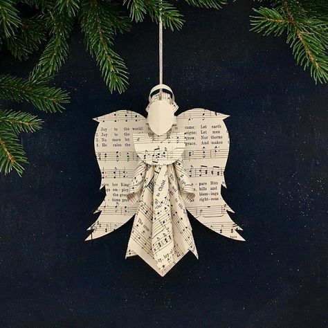 Doxology Crafts Hymnal Crafts, Sheet Music Christmas, Angel Art Dolls, Angel Wings Ornament, Music Christmas Ornaments, Sheet Music Crafts, Diy Angel Wings, Christmas Angel Crafts, Angel Wing Ornaments