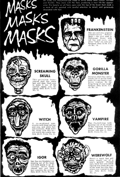 mask ad Posters Horror, Movies Minimalist, Vintage Halloween Cards, Movies Horror, 50s Art, Movies Comedy, Posters Minimalist, Halloween Craft Projects, Horror Vintage