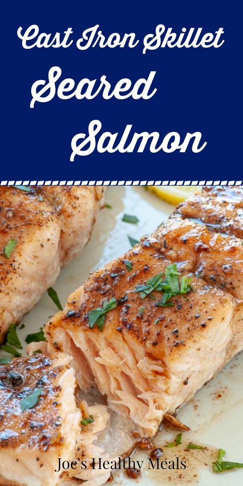 Broiled Salmon Recipes, Salmon Skillet, Cast Iron Skillet Recipes Dinner, Cooking Salmon Fillet, Garlic And Honey, Cast Iron Steak, Seared Salmon Recipes, Cooked Salmon, Iron Skillet Recipes