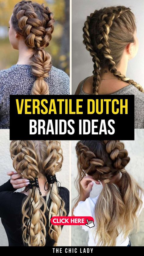 18 Dutch Braid Looks That Are Perfect for Every Occasion Casual Braided Hairstyles, Braid Looks, Dutch Pigtail Braids, Dutch Braid Updo, Crown Braids, Elegant Crown, Dutch Braid Hairstyles, Dutch Braids, Single Braid