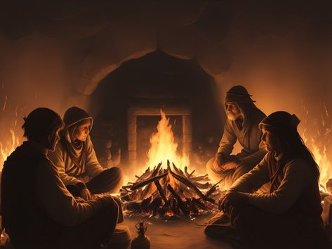 Ancient people gathered around a camp fire at night telling stories Evolution Of Human, Human Communication, Ancient Languages, Evolution, Communication, Literature, Old Things, Human, History