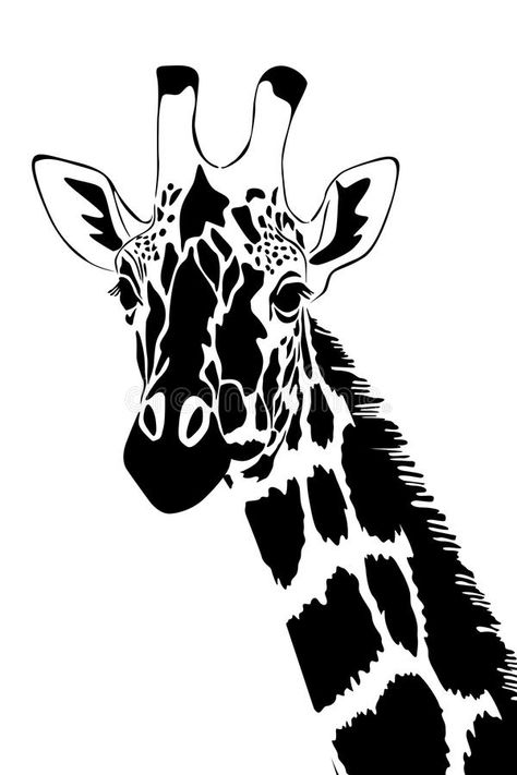 Giraffe in black and white royalty free illustration Head Outline, Giraffe Silhouette, Giraffe Illustration, Africa Art Design, Giraffe Head, Kindergarten Art Projects, Animal Stencil, Afrique Art, Giraffe Art