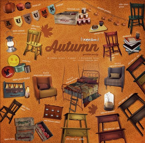 Autumn garden party for The Arcade Sims 4 Downtown Girl Cc, Sims 4 Autumn Cc, Autumn Garden Party, Berry Ideas, Insta Edits, Sims4 House, Halloween Outdoor Decoration, Witchy House, Sims Furniture