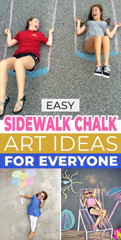 Chalk Picture Ideas, Chalk Fun For Kids, Sidewalk Chalk Art Ideas For Kids, Easy Chalk Doodles, Outdoor Chalk Ideas, Ideas For Chalk Drawings, Sidewalk Chalk Photo Ideas, Chalk Photoshoot Kids, Sidewalk Chalk Art Ideas For Kids Easy