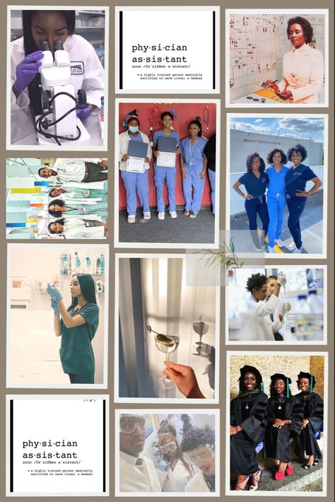 Inspo for black physicians, physician assistants, medical workers, lab technicians, scientists of black american heritage Physician Assistant Student Aesthetic, Black Physician Assistant Aesthetic, Black Medical Assistant Aesthetic, Physician Assistant Vision Board, Physician Assistant Student Studying, Pa School Aesthetic, Physician Assistant Aesthetic, Black Female Doctor Aesthetic, Medicine Inspiration