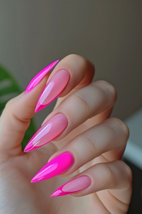 Mets Nails, Pink On Pink Nails, All Pink Nails, Nails Ideas Stiletto, Stiletto French Tip Nails, Nail Tips Ideas, Stiletto French Tip, Stiletto Nails Pink, Long Nails Ideas