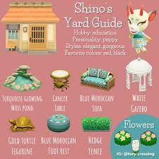 Acnh Yard Guide Shino, Shino Yard Guide, Camofrog Yard Guide Acnh, Villagers Yards Animal Crossing Guide, Shino Acnh Yard, Acnh Villagers Yard Guide, Acnh Julian Yard, Shino Acnh House, Shino Yard Acnh