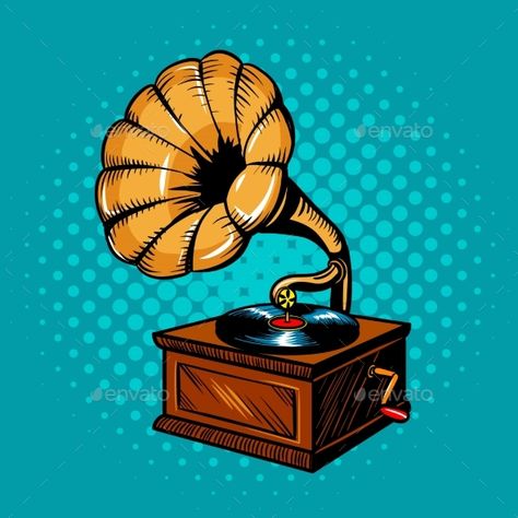 Gramophone Comic Book Style Vector Illustration Arte Jazz, Pop Art Vintage, Books Ideas, Cartoon Mascot, Video Status, Comic Book Style, Video Download, Book Style, Indian Art Paintings