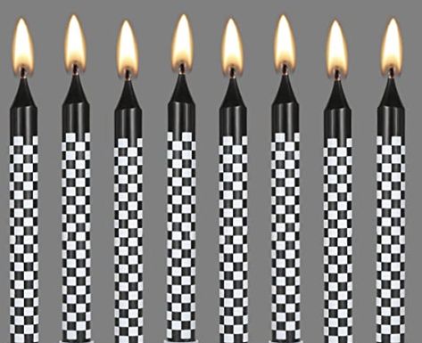 super cute checkerboard candles for birthdays or home decor Checkered Party Ideas, Checkered 1st Birthday, Checkered Themed Birthday Party, Black And White Checkered Birthday Party, Baby Shower For Boys, Checkered Party, Third Birthday Boys, Race Car Party Decorations, Cozy Eclectic