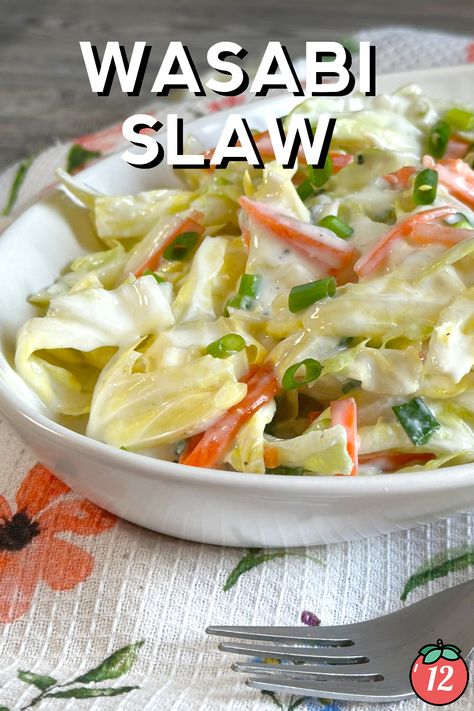 Wasabi Slaw | 12 Tomatoes Wasabi Slaw Recipe, Raw Cabbage, 12 Tomatoes Recipes, Slaw Recipe, Creamy Coleslaw, Vegan Asian, Vegetarian Cabbage, Slaw Recipes, Salad Ideas