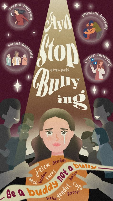 Poster About Bully, Cultural Poster Design Ideas, Graphic Design Posters Ideas Canva, Poster Design Inspiration Canva, School Posters Design, Reklame Non Komersial, Canva Posters Design School, Poster Bully Simpel, Poster Perundungan Sekolah