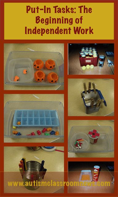 Put-In Tasks: The Beginning of Independent Work Systems Aba Clinic, Task Bins, Task Ideas, Teacch Activities, Independent Work Tasks, Teacch Tasks, Asd Classroom, Work Bins, Independent Work Stations