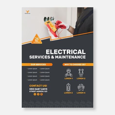 Electrical Flyer Design, Services Poster, Electricity Poster, Electrician Services, Electrical Maintenance, Generators For Sale, Construction Business Cards, Advertising Flyers, Catalogue Design