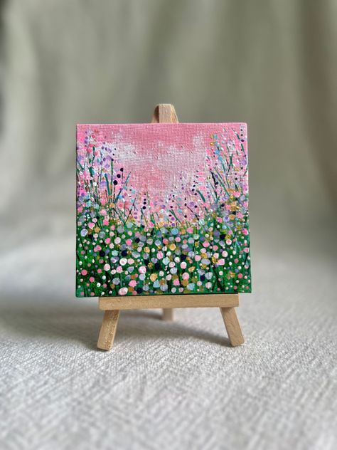 Painting On Small Canvas, Mini Easel, Canvas Collage, Tiny Art, Small Canvas Paintings, Fine Art Painting Oil, Summer Green, Landscape Art Painting, Flower Landscape