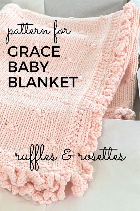 Basic Knit and Crochet skills are all you need to knit this sweet baby blanket, covered in little rosettes. Simple crochet creates the ruffled edge to finish off this darling baby blanket. Nab the free pattern and see the video to successfully create this handmade gift. Knit Baby Blanket Pattern, Crochet Blanket Girl, Ruffled Baby Blanket, Easy Knit Blanket, Easy Knit Baby Blanket, Knit Baby Blanket, Simply Knitting, Crochet Ruffle, Simple Crochet