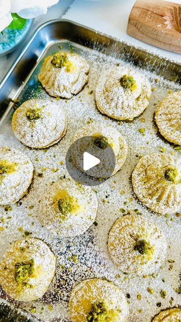 Sylvia Avakian on Instagram‎: "Ma’amoul معمول - This delicious Middle Eastern is filled with a  Semonlia cookie dough that’s lightly sweetened and filled with Pistachios with flavors of rose water. This yummy Ma’amoul cookie is perfect and super easy to make! 
.
Recipe link in Bio 
.
#middleeastern #homebaked #f52food #easyrecipe #maamoul #maamoulrecipe #cookingvideo #pastry #cookie #rosewatercookie #pastry #maamoulcookies #recipe #recipes #blogger #foodblogger #sweet #dessert #nutfilledcookie #egyptioncookie"‎ Maamoul Recipe, Pastry Cookie, Cooking Videos, Rose Water, Middle Eastern, Pistachio, Cookie Dough, Food Blogger, Super Easy