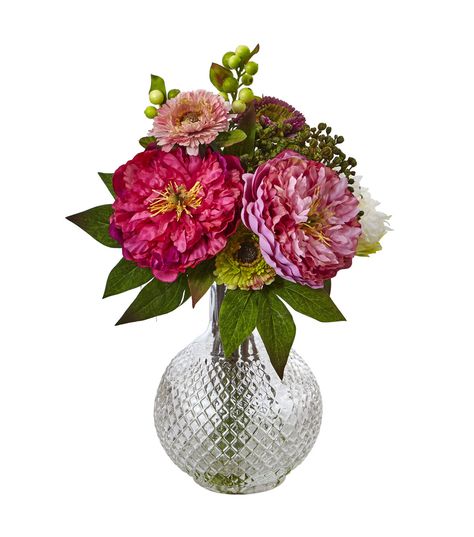 Tabletop Floral Arrangements, Dark Leaves, Round Glass Vase, Artificial Peony, Artificial Peonies, Silk Plants, Silk Flower Arrangements, Vase Arrangements, Natural Home Decor