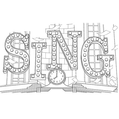 Pages Sing Characters, Sing Movie Characters, Sing Party, Movie Coloring Pages, Sing Movie, Cartoon Coloring, Music Coloring, Cat Comics, Singing Lessons