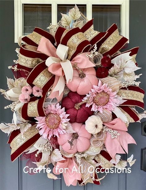 Display Tree, Pink Thanksgiving, Fall Deco Mesh Wreath, Fall Decor Wreaths, Fall Deco Mesh, Thanksgiving Photos, Wreath Project, Red Wreath, Door Wreaths Diy