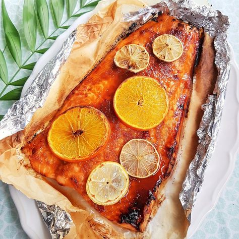 Sticky Citrus Honey Soy Baked Salmon | TCS Honey Soy Salmon, Chrissy Teigen Recipes, Soy Salmon, Salmon In Foil Recipes, Citrus Salmon, Teriyaki Chicken And Rice, Honey And Soy Sauce, Ayesha Curry, Easy Salmon Recipes