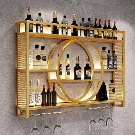 Wall Mounted Metal Wine Rack Liquor Bottle Display Shelf, Modern Bar Unit Floating Wine Glass Holder Iron Hanging Wine Shelves for Home Restaurant Bars Storage Stand (Gold, 39.4"x 5.9"x 31.5") : Amazon.ca: Home Modern Wine Storage, Wall Mounted Kitchen Storage, Wall Mounted Display Cabinets, Iron Wine Rack, Mounted Wine Rack, Wine Rack Bar, Wall Mounted Bar, Hanging Wine Rack, Wine Bottle Storage