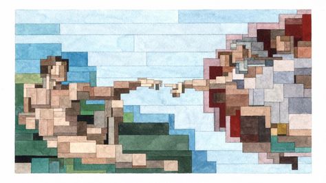 The Creation of Adam, Art History 101 series by Adam Lister.  (Original Fresco Painting by Michelangelo, 1512). Michelangelo Art, Most Famous Paintings, Clouds Photography, School Of Visual Arts, Geometric Painting, Block Art, 8 Bit, Funny Art, Art And Technology