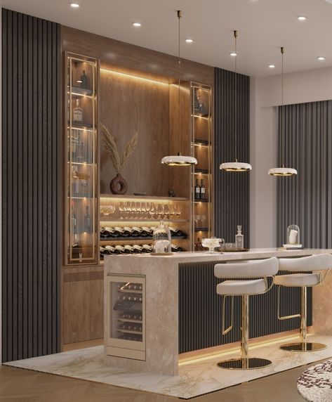 Modern Bar Ideas, Home Bar Designs Luxury, Bar Counter Design Home, Contemporary Home Bar Designs, Luxury Bar Design, Modern Home Bar Designs, Bar Lounge Room, Bar Counter Design, Home Bar Areas