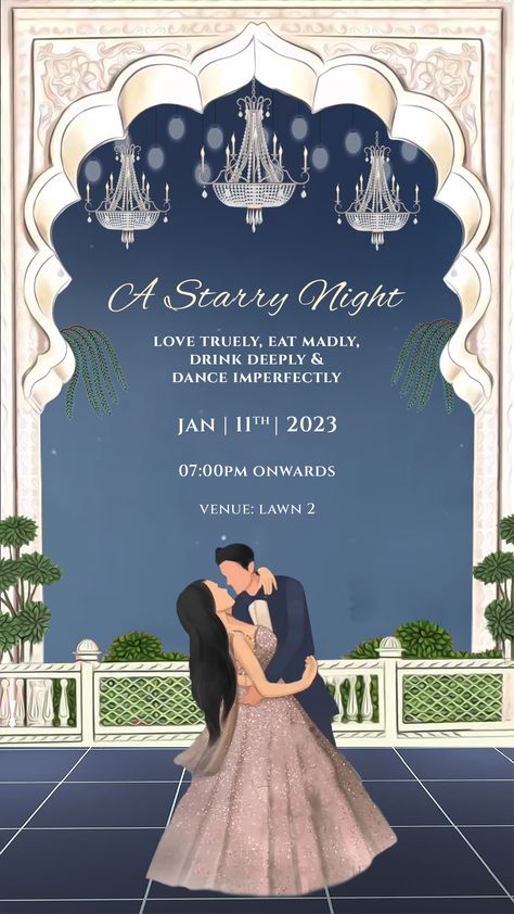 Engagement Standee, Reception Digital Invite, Reception Invitation Cards Template, Engagement Invites Indian, Sangeet Night Invitation Card, Whatsapp Invitation Card Design, Sangeet Invite Template, Sangeet Background, Sangeet Illustration