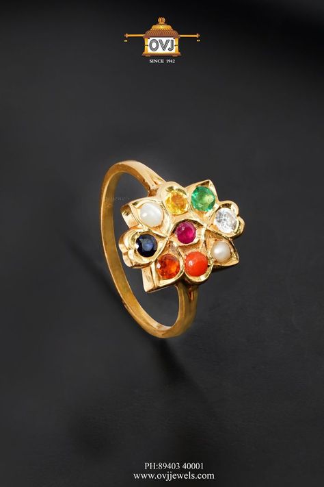 Beautifully quaint, our navaratna rings for women Navratna is used in rings for aesthetic appeal & astrological properties.   casting a brilliant dazzle in every sway. Our gold ring designs are surefire head-turners as they perfectly combine quintessential allure and trendy chic in equal measures. Our gold rings for women are designed with artistry to suit all tastes and budgets. We have a gorgeous collection of navaratri special jewellery to delight our beloved customers. Shop at OVJ today! Gold Rings For Women, Buy Gold Jewelry, Online Gold Jewellery, Gold Ring Designs, South Indian Jewellery, Trendy Chic, Gold Jewelry Indian, Finger Rings, Special Jewelry