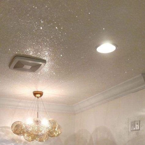 Glitter Paint Ceiling, Glitter Paint Bedroom, Glitter Ceiling, Glitter Accent Wall, Glitter Bedroom, Glitter Paint For Walls, Glitter Room, Ceiling Paint, Powder Bathroom