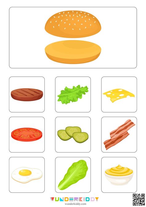 Food Sorting Activity, Burger Ingredients, Child Development Activities, Healthy And Unhealthy Food, Activity For Preschoolers, Printable Games For Kids, Printable Food, Cut And Paste Worksheets, Food Play