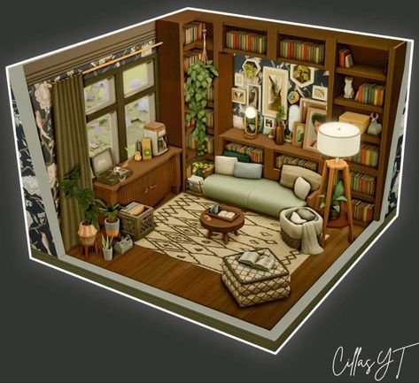 Ts4 Interior Design, Sims Household Ideas, Room Ideas For Sims 4, Sims 4 House Inspo Interior, Sims Decoration Ideas, One Floor Sims House, Square Interior Design, Sims 4 Houses Rooms, Sims 4 Front Room Ideas