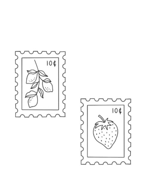 Cherry Postage Stamp Tattoo, Stamp Tattoo Strawberry, Post Stamp Drawing, Smashed Penny Tattoo, Fruit Stamp Tattoo, Pressed Penny Tattoo, Strawberry Stamp Tattoo, Post Stamp Tattoo, Penny Tattoo