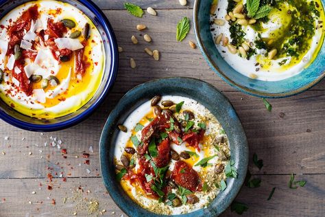 Why Savory Yogurt Makes the Best Yogurt Summer Breakfast Yogurt Dishes, Savory Yogurt, Funky Food, Yogurt Bowls, Mediterranean Cooking, Yoghurt Bowl, Healthy Bedtime Snacks, Greek Yogurt Recipes, Savory Food