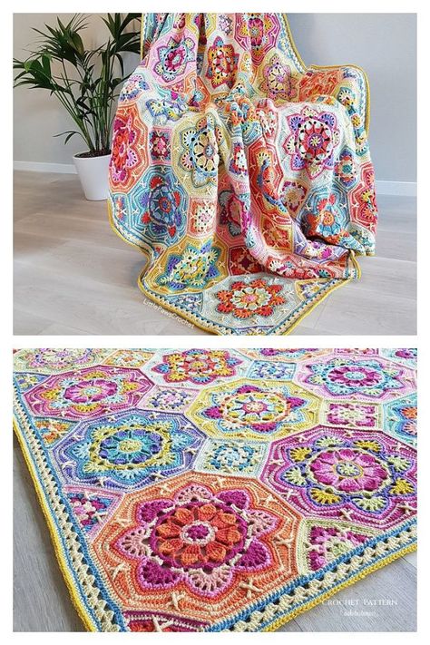 Persian Tile Blanket Crochet Pattern Persian Tile Blanket Free Pattern, Persian Tile Crochet Blanket, Crochet Persian Tiles Pattern Free, Persian Tiles Crochet Pattern Free, Mandala Crochet Blanket Free Pattern, Granny Square Crochet Projects, Persian Tiles Blanket, Crochet Tiles, Motifs Afghans