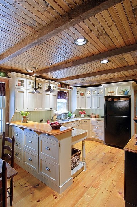 Another view of this great ceiling. Kitchen Ceiling Designs, Amber Lewis Kitchen, Dream Architecture, Kitchen Basement, Wood Plank Ceiling, Kitchen 2024, Tongue And Groove Ceiling, Primitive Kitchen Decor, Plank Ceiling