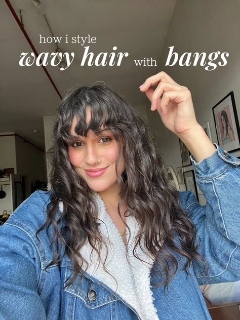 how i style wavy hair with bangs  | Gallery posted by catdookie | Lemon8 Wavy Hair Front Bangs, Curly Wavy Hair Bangs, Wavy Hair With Bangs, Style Wavy Hair, Frizzy Wavy Hair, 3a Hair, Bangs Wavy Hair, Wavy Bangs, Brown Wavy Hair