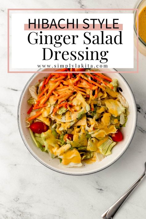 Hibachi Salad Dressing Recipes, Hibachi Ginger Salad Dressing, Ginger Dressing Japanese, Ginger Salad Dressing, Asian Salads, Hibachi Restaurant, Hibachi Recipes, Ginger Salad, Japanese Salad