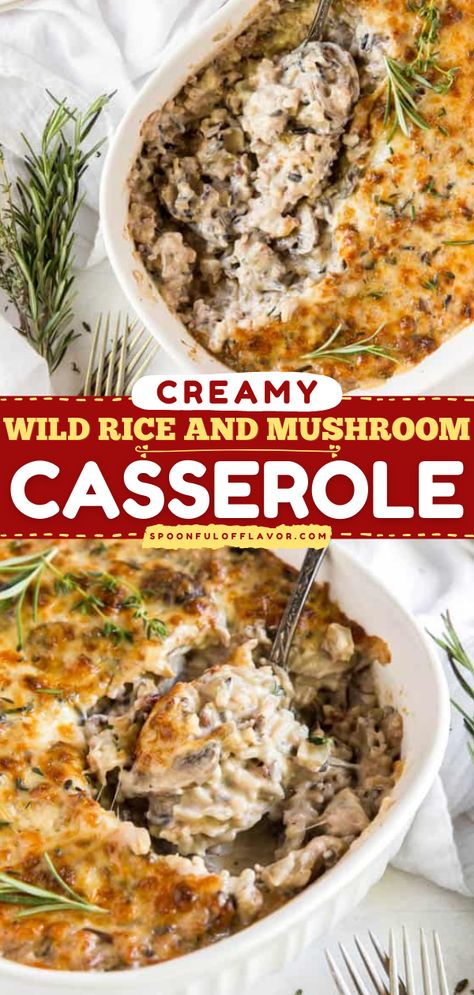 Wild Rice and Mushroom Casserole Mushroom Rice Casserole, Casserole With Mushrooms, Creamy Wild Rice, Chicken Wild Rice Casserole, Best Casserole Recipes, Wild Rice Recipes, Wild Rice Casserole, Vegetarian Side Dish, Cooking Wild Rice