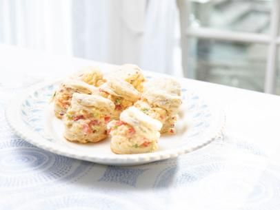 Country Ham Biscuits and Scallion-Pimento Cheese Recipe | Trisha Yearwood | Food Network Country Ham Biscuits, Ham Biscuits, Trisha Yearwood Recipes, Pimento Cheese Recipes, Cheese Mozzarella, Leftover Ham Recipes, Country Ham, Trisha Yearwood, Biscuit Rolls