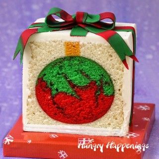 Chrismtas-present-cake-with-ornament-surprise-2 Christmas Present Cake, Surprise Inside Cake, Present Cake, Inside Cake, Surprise Cake, Edible Crafts, Food Crafts, Cakepops, Christmas Cake