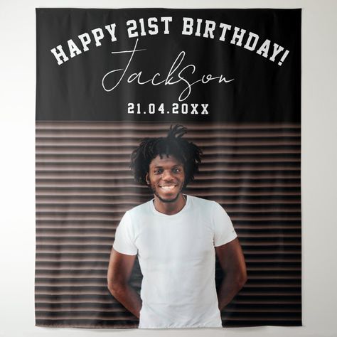 Custom Photo 21st Birthday Party Wall Backdrop Party Wall Backdrop, Photo Tapestry, Family Photo Collages, Cool Signatures, Party Wall, Happy 21st Birthday, Customized Photo Gifts, Birthday Party 21, Wall Backdrops